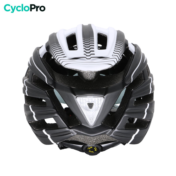 casque velo avec visiere noir blanc dos