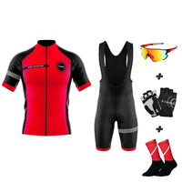 Komplette Red Summer Pack Eklïps - Radsport -Outfit + Fäustlinge + Socken + Brille