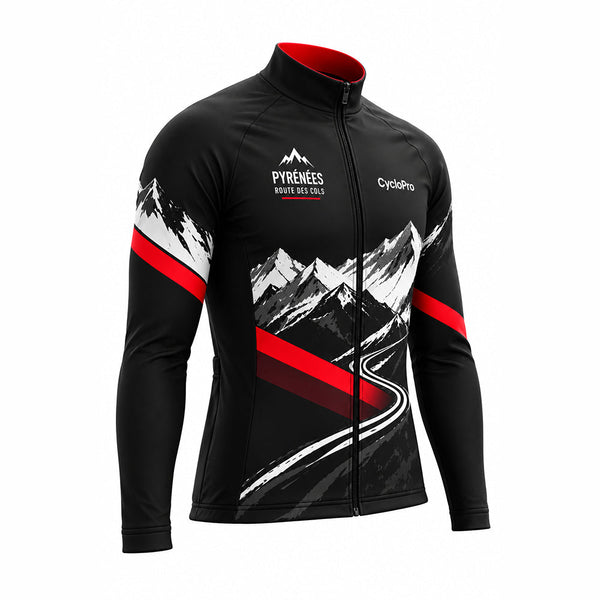 Maillot cycliste hiver noir et rouge - Route des cols 1