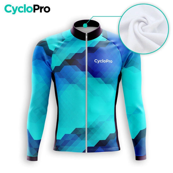 MAILLOT LONG DE CYCLISME AUTOMNE BLEU - HORIZON+ maillot cyclisme automne GT-Cycle Outdoor Store 