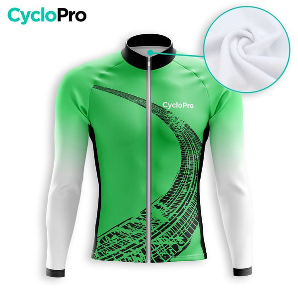 MAILLOT LONG DE CYCLISME AUTOMNE VERT - TRACE+ maillot cyclisme automne GT-Cycle Outdoor Store 